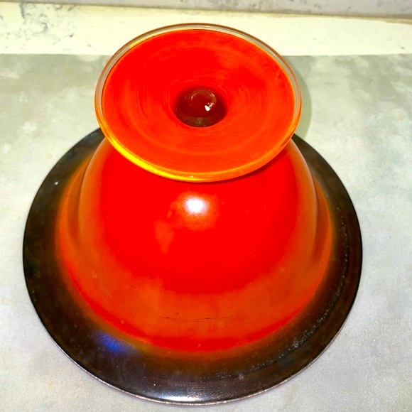 Art Deco Large Orange Glass Footed Pedestal Compote Vintage Excellent Condition - Picture 7 of 10